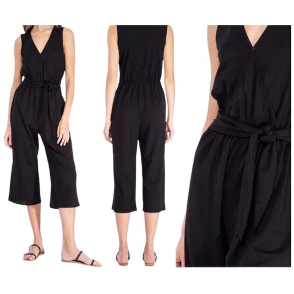 New Bobeau Jumpsuit Womens Small Orange Sleeveless Cropped V Neck Belted Boho - Picture 13 of 15